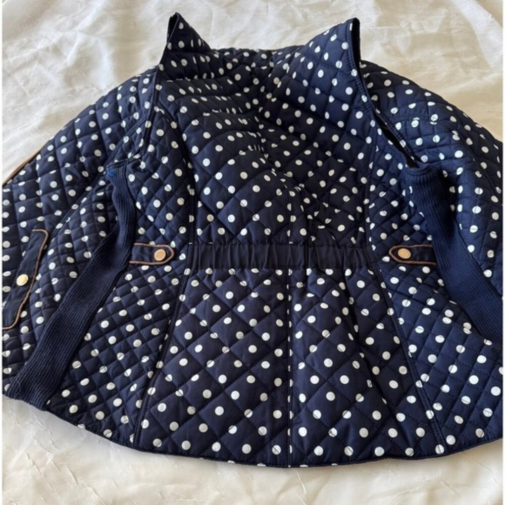 C'est Toi Polka Dot Quilted Puffer Vest, Navy Brown Trim Hiking Camping Size M - Picture 6 of 7